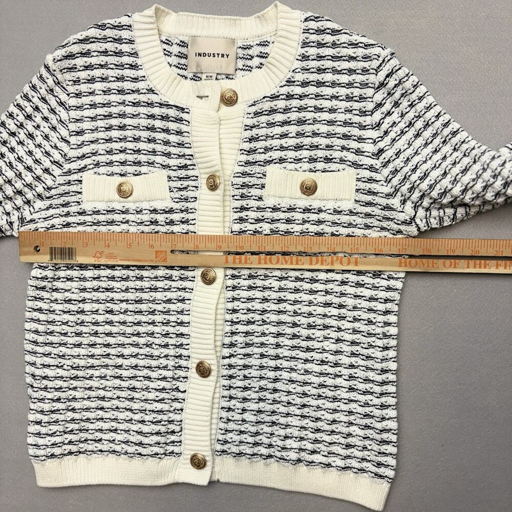 Industry Heavy Black & White Square Knit Gold Button Front Sweater Jacket M - Picture 12 of 13